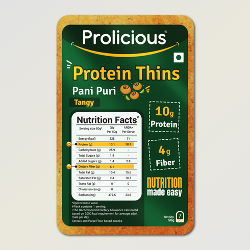Prolicious Pani Puri Protein Thins Single Pack 10g Natural Protein