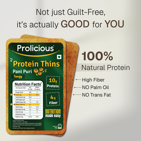 Prolicious Pani Puri Protein Thins Single Pack 10g Natural Protein