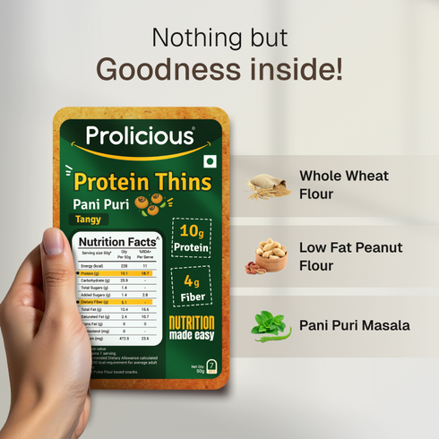 Prolicious Pani Puri Protein Thins Single Pack 10g Natural Protein