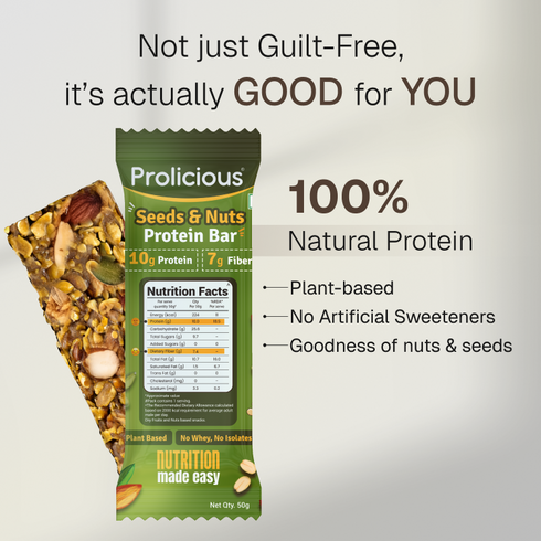 Prolicious Seeds & Nuts Protein Bar 10g Natural Protein