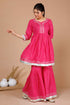 Miravan Womens Pink Printed A Line Gotta Patti Lurex Cotton Kurti With Sharara
