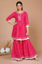 Miravan Womens Pink Printed A Line Gotta Patti Lurex Cotton Kurti With Sharara