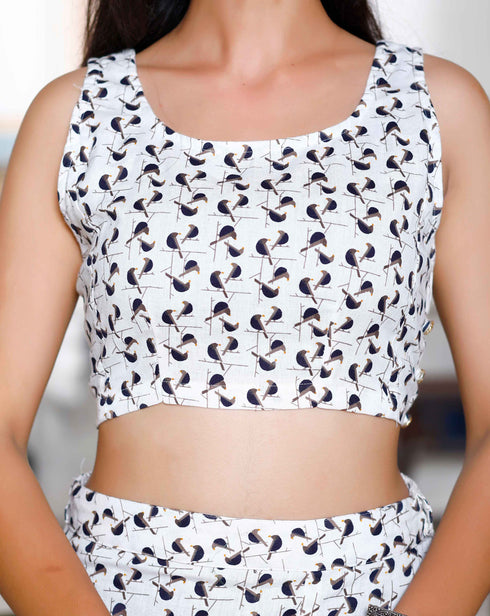 Miravan Womens White Animal Print Round Neck Top With Side Slit Skirt Co Ord Set