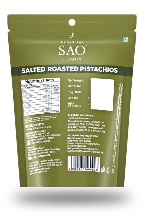 SAO Foods Salted Roasted Pistachios 110gm