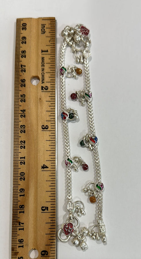 Pure Silver Multi Color Enamels Anklets 24g