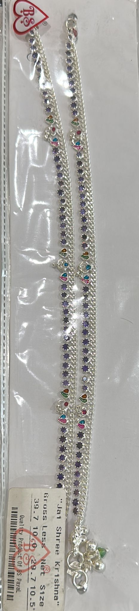 Pure Silver Stone Anklet Pair Payal 40g