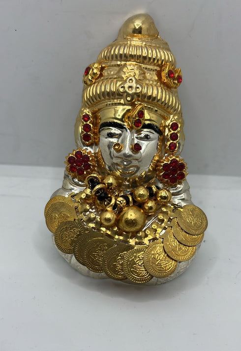 Pure Silver Lakshmi Mukhavada With Rubies and Coins 44g