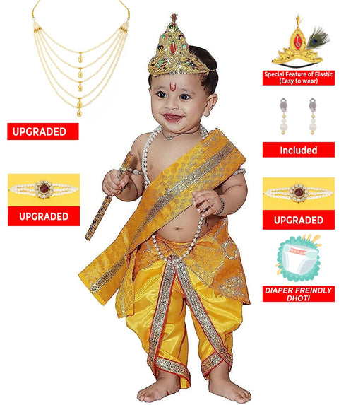 Raj Fancy Baby Krishna Brocade Fabric Janmashtami Mythological Character Costume | Yellow
