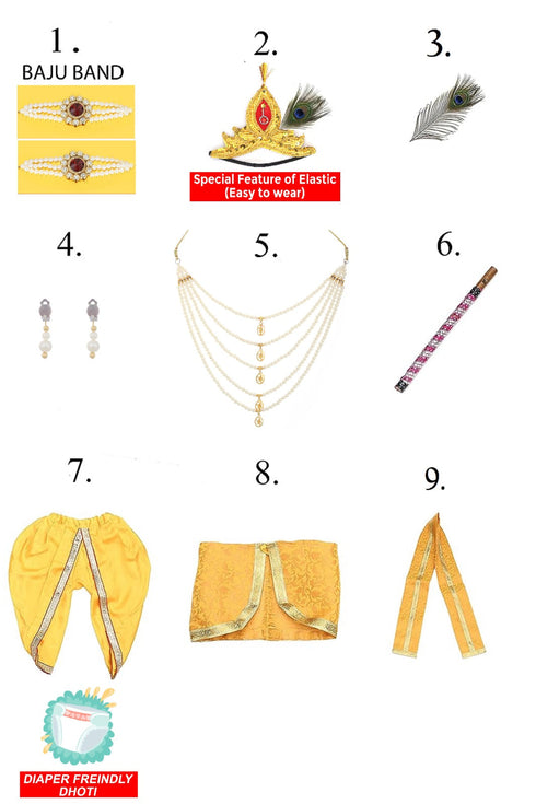 Raj Fancy Baby Krishna Brocade Fabric Janmashtami Mythological Character Costume | Yellow