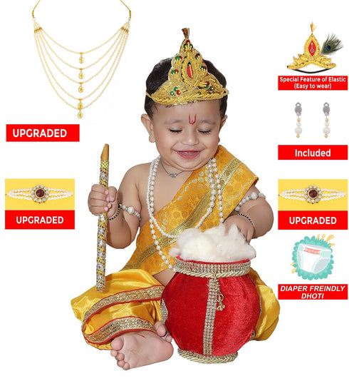 Raj Fancy Baby Krishna Brocade Fabric Janmashtami Mythological Character Costume | Yellow