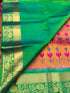 Prakruthi Vivaha Peach with Green Pochampally ikkat with Sleeve Work Handloom Soft Silk Jaquard Border Saree