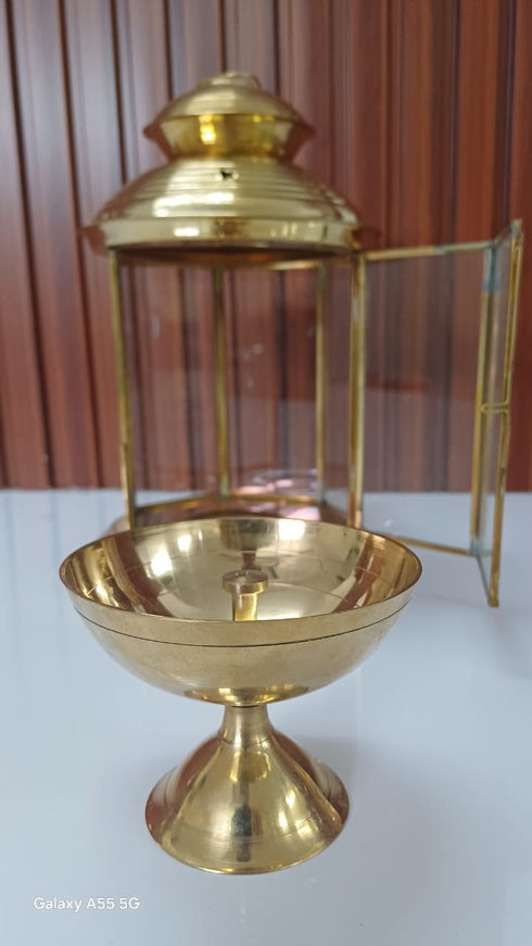 Brass Akhand Glass Jyoti Diya Stand 579g