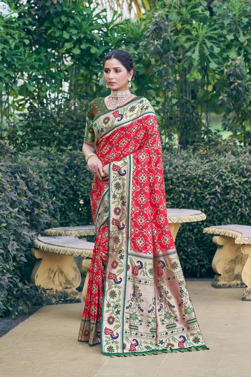 Deeva Sarees Red Paithani Silk Saree