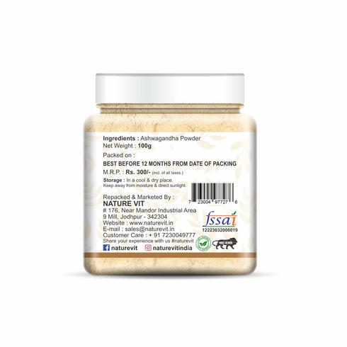 NatureVit Ashwagandha Powder Pure Herbal Supplement for Vitality & Stress Relief