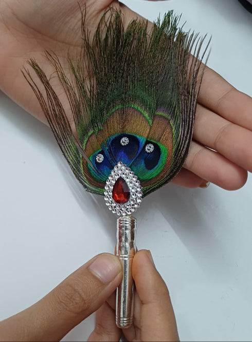 Pure Silver Mor Pankh Peacock Feather for Puja