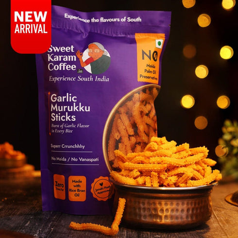Sweet Karam Coffee Garlic Murukku Sticks