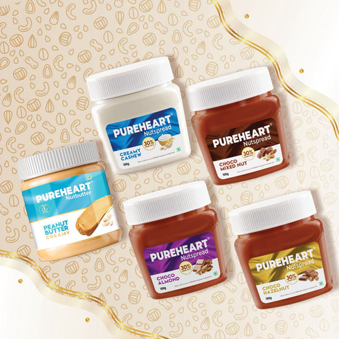 Pureheart Nut spread Combo of Creamy Cashew | Choco Hazelnut | Choco Almond | Choco Mixed Nut | and Creamy Peanut Butter |