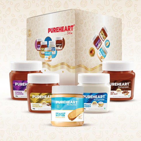 Pureheart Nut spread Combo of Creamy Cashew | Choco Hazelnut | Choco Almond | Choco Mixed Nut | and Creamy Peanut Butter |