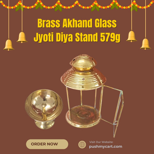 Brass Akhand Glass Jyoti Diya Stand 579g