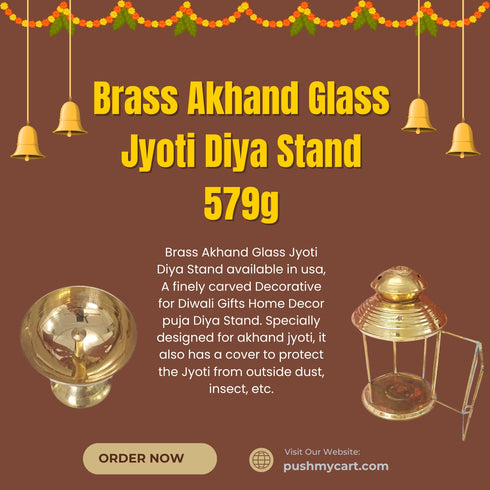 Brass Akhand Glass Jyoti Diya Stand 579g