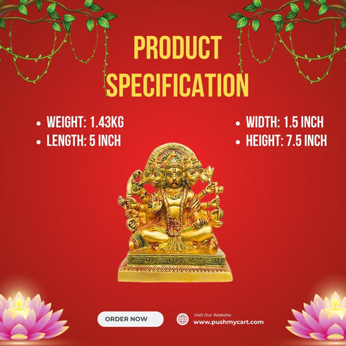 Brass Panchmukhi Hanuman Ji Statue 1.43kg