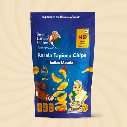 Sweet Karam Coffee Kerala Tapioca (Kappa) Chips - Indian Masala