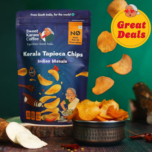 Sweet Karam Coffee Kerala Tapioca (Kappa) Chips - Indian Masala