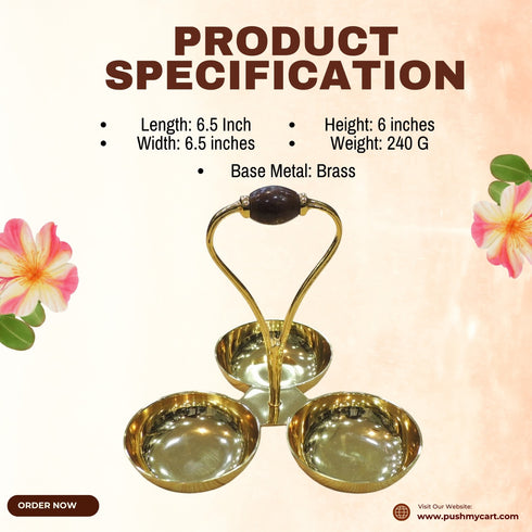 Brass Showpiece 3 Bowl Holder 240g