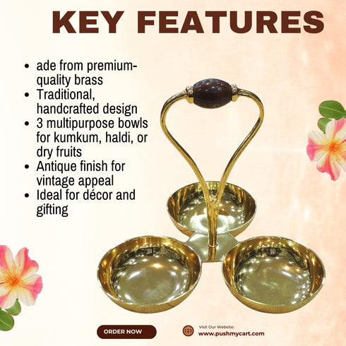 Brass Showpiece 3 Bowl Holder 240g