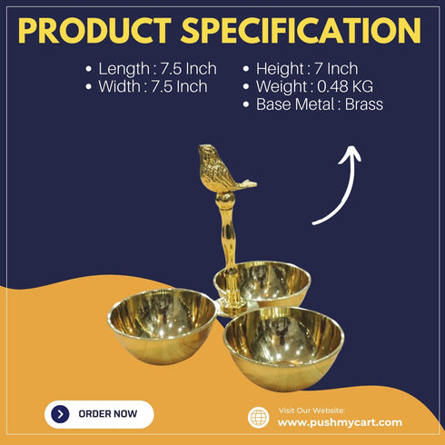 Brass Showpiece 3 Bowl Holder With Bird 0.48 KG