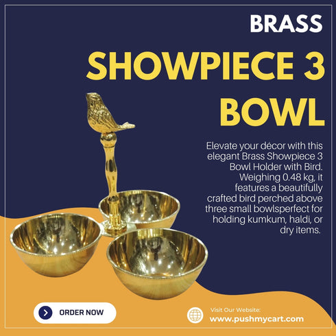 Brass Showpiece 3 Bowl Holder With Bird 0.48 KG