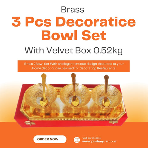 Brass 3 Pcs Decoratice Bowl Set With Velvet Box 0.52kg