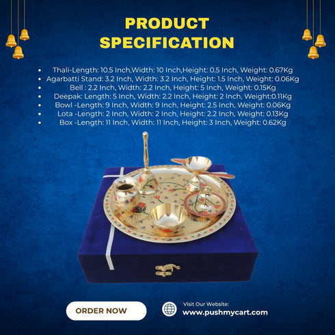 Puja Thali Set In Brass With Velvet Box
