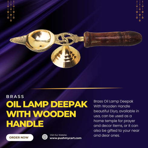 Brass Oil Lamp Deepak With Wooden Handle 0.05Kg