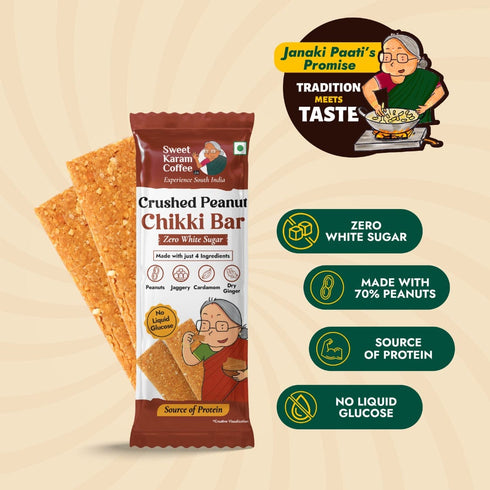 Sweet Karam Coffee Crushed Peanut Chikki Bar (Zero White Sugar)