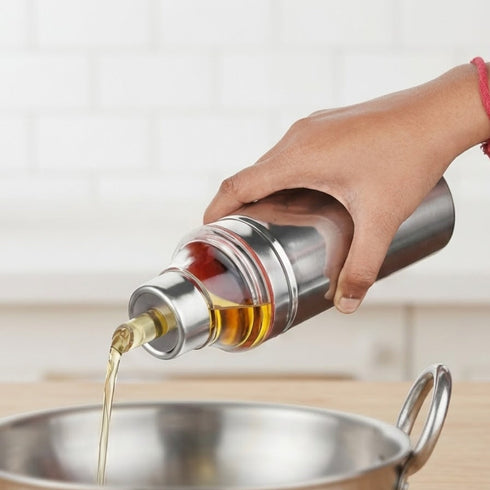 Vinod Stainless Steel Oil Pot 500 ml Crafted from Highest Grade Steel with Anti Drip Spout Rust Free Body and Dishwasher Safe Care