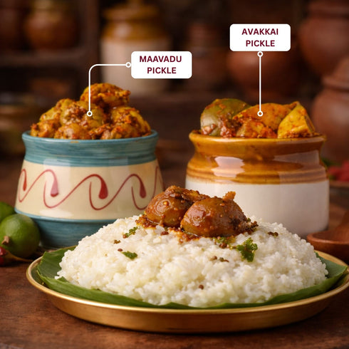 Sweet Karam Coffee Maavadu + Avakkai Pickle Combo