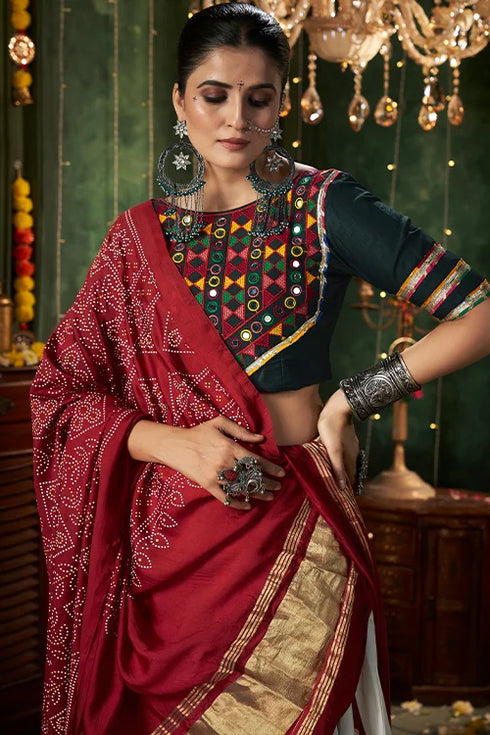 Shubhkala White Print With Mirror Work Chaniya Choli For Navratri Collection in 2024