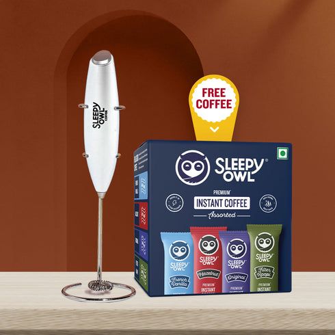Sleepy Owl Coffee Coffee Frother - White + Free Coffee