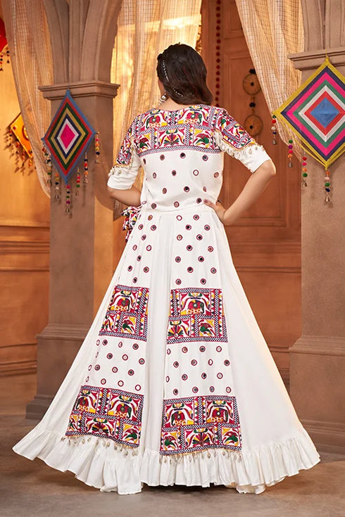 Shubhkala White Beautiful Embroidered Designer Koti Style Chaniya Choli for Navratri