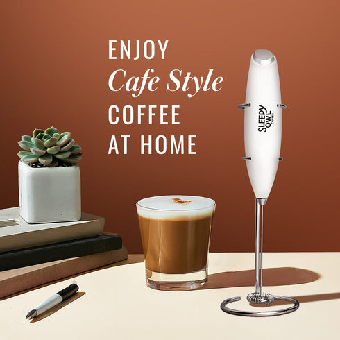 Sleepy Owl Coffee Coffee Frother - White + Free Coffee