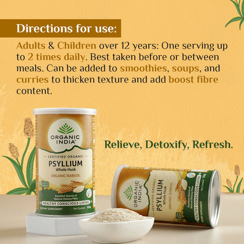 Organic India Whole Husk Psyllium bottle Powder