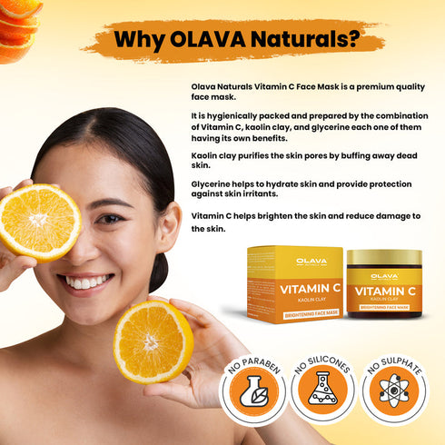 Vitamin C Face Mask for Glowing Skin - Skin Brightening Face Mask with kaolin Clay for all skin types