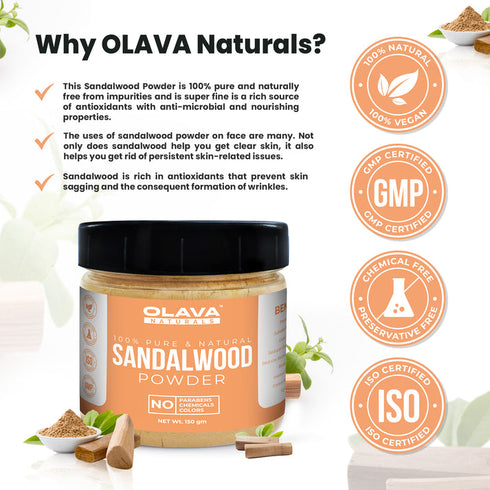 Olava Naturals Sandalwood Powder - 100% Pure & Natural Chandan Powder