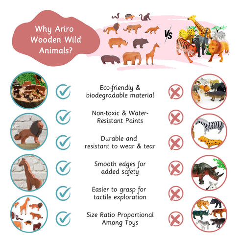 Ariro Toys Wooden Wild Animals Set of 12