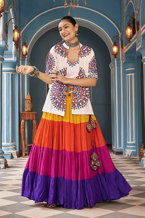 Shubhkala Women Special Designer White Jacket Chaniya Choli Collection for Navratri