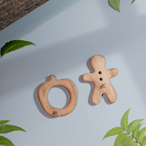 Ariro Toys Wooden Teethers - Apple and Gingerbread Man