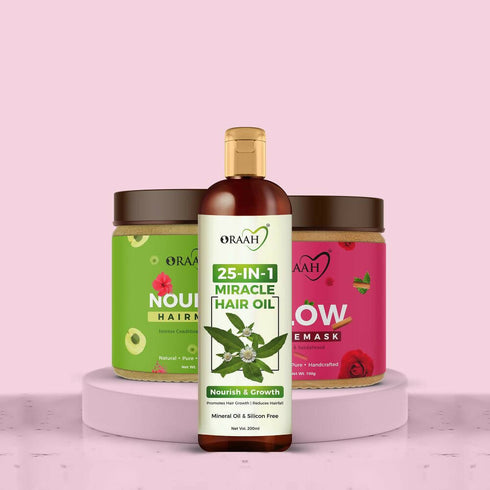 Oraah Beauty Care Combo |Hair Oil + Hair Mask + Glow Face Mask