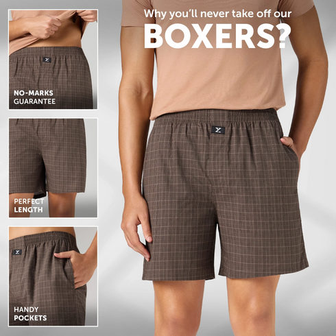 XYXX Printed Outer Boxers - Walnut Brown