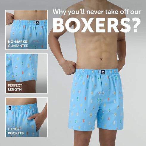 XYXX Surf Super Combed Cotton Boxer Shorts SurfBoard Blue